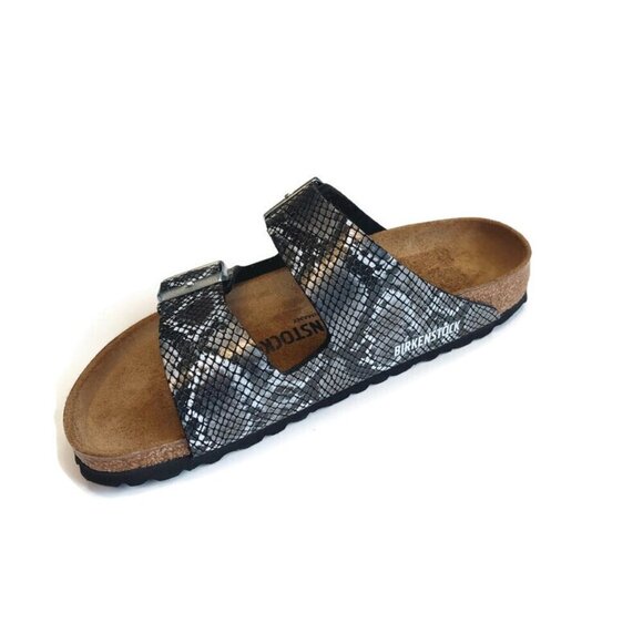 Birkenstock Arizona Sandals Mens 5 - 5.5 Womens 7 - 7.5 Black Python Narrow Cork - Picture 4 of 9